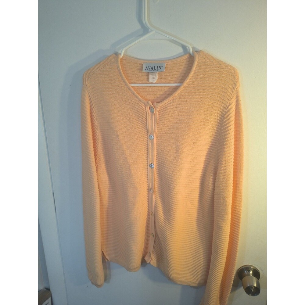 Avalin Cardigan Sweater Womens Medium Button Up Peach Color Cotton Long Sleeve